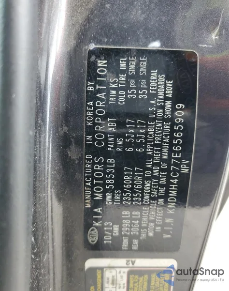 2014 Kia Sedona Ex from USA, damaged, VIN KNDMH4C77E6565909